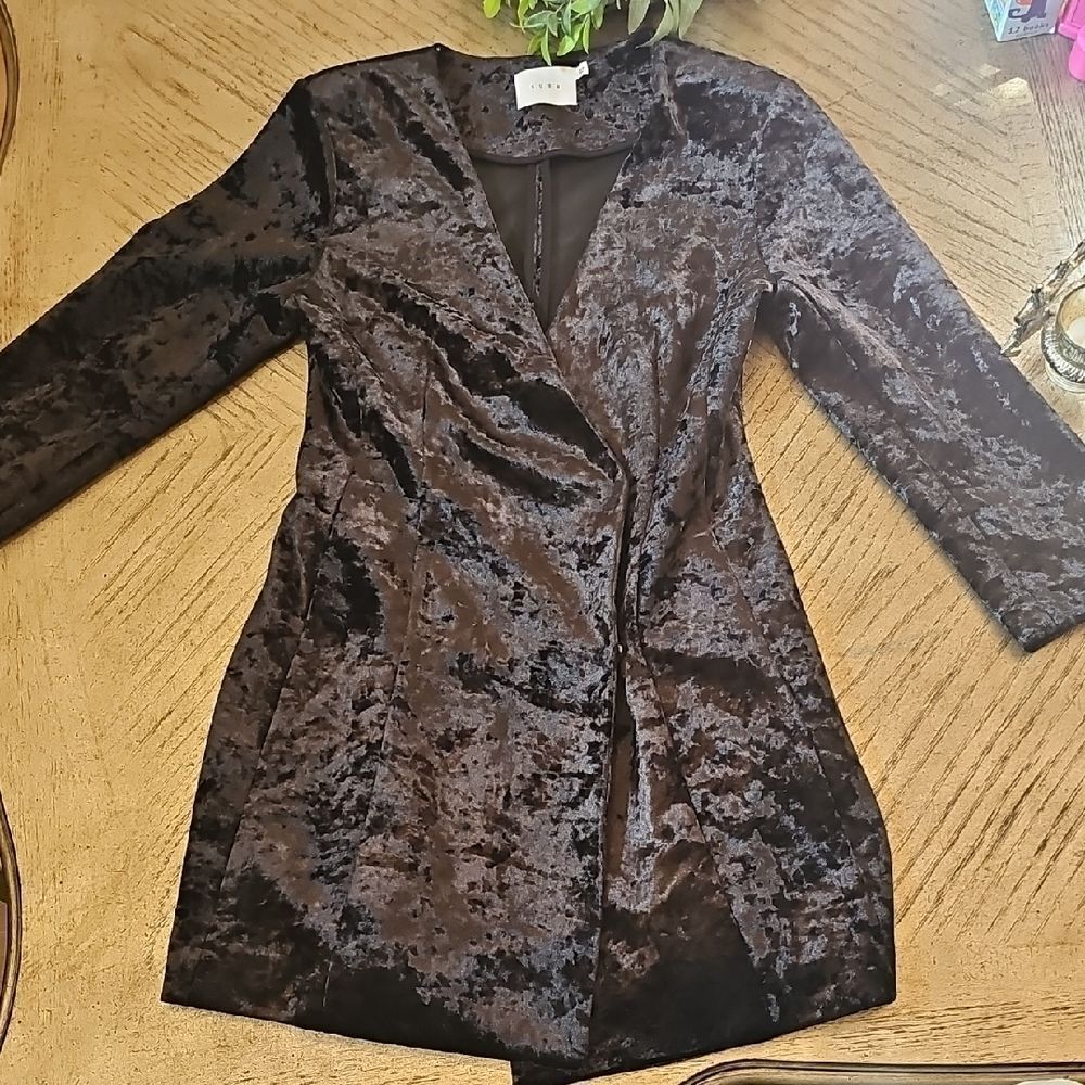 Black Crushed Velvet Blazer Dress Size S  Lush